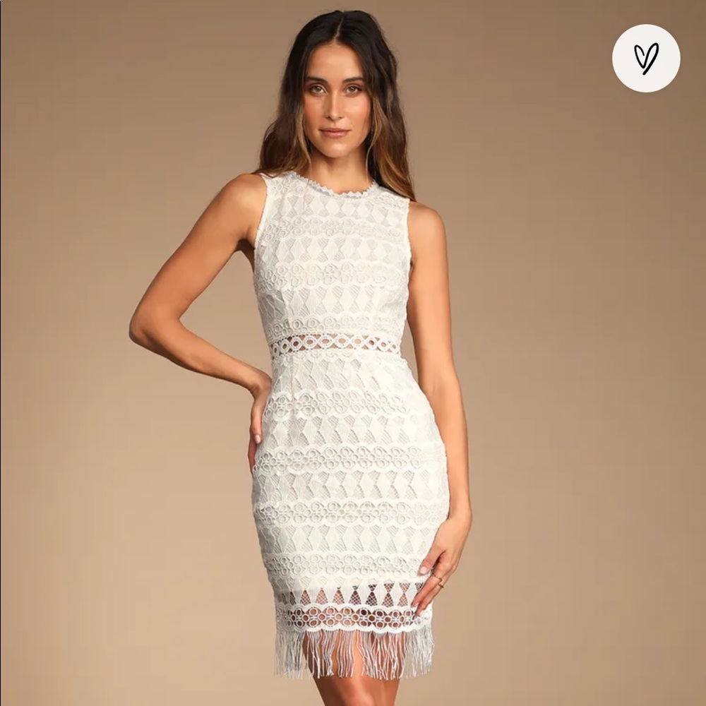 Lulu’s Kenna White Crochet Lace Sleeveless Bodycon Dress